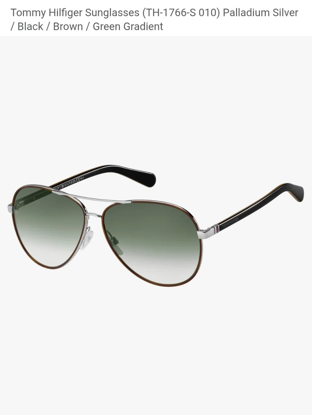 TOMMY HILFIGER 61mm 1766S Aviator Pilot Sunglasses Sil/Grn Made In Italy BNWT